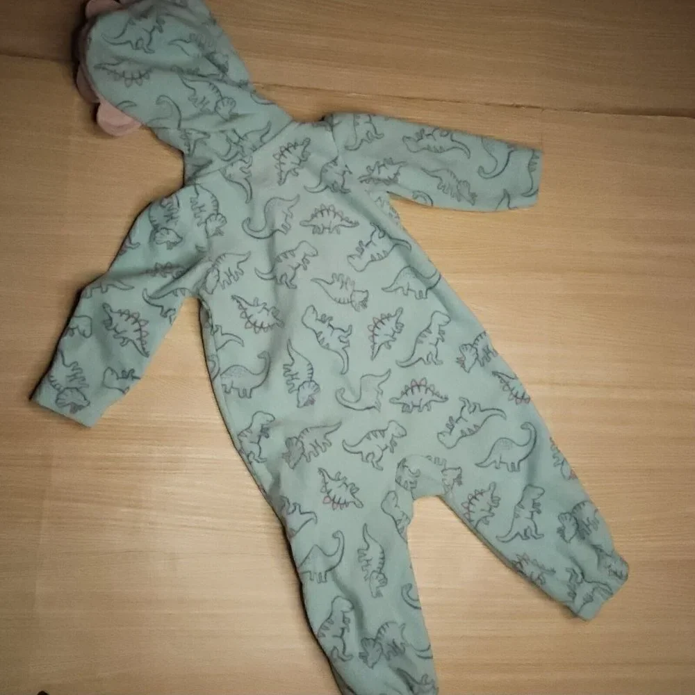 Just One You Infant Green Fleece Dinosaur Pajamas 9 Months